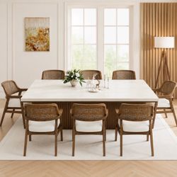 Modern Walnut Plus Beige Fabric Dining Chairs- Set of 8