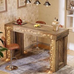 63" Long Bar Table, Wooden Counter Height Table with Sturdy Legs