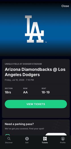 Dodgers vs Diamond Backs game tickets