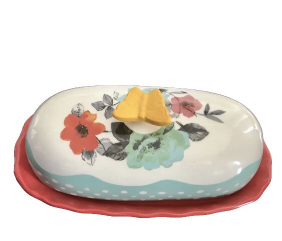 The Pioneer Woman Flea Market Floral Butter Dish With Butterfly Lid 6.4 Inches