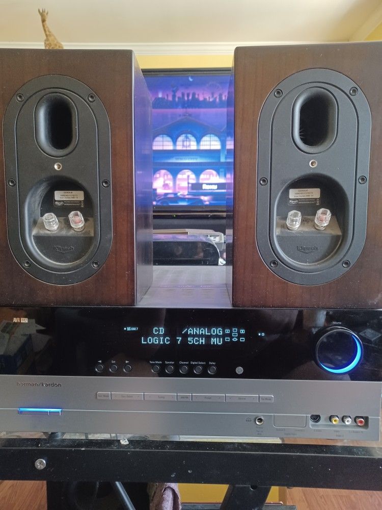 SONY PHONO/HARMAN KARDON AVR-147 RECEIVER/ONKYO 6 CDS PLAYER/KENWOOD DOUBLE CASSETTE PLAYER/KLIPSCH WB14 BOOKSHELF SPEAKERS $800 FINAL PRICE