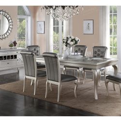 Silver Dining Table Set With 6 Chairs (Free Delivery)