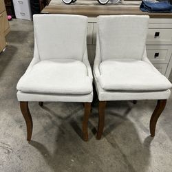 New-Set 2 - Brown Wood Outdoor Dining Chairs with Double-layer Beige Cushions, Mid Back