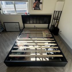 Queen Upholstered Bed Frame w/ Storage Drawers – No Box Spring Needed