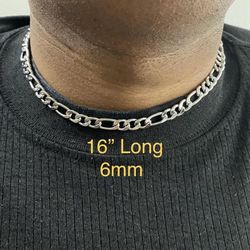 Stainless Steel 6mm Figaro Chain Necklace Lobster Clasp 16"Long Chain Necklace For Men Women  - CHN