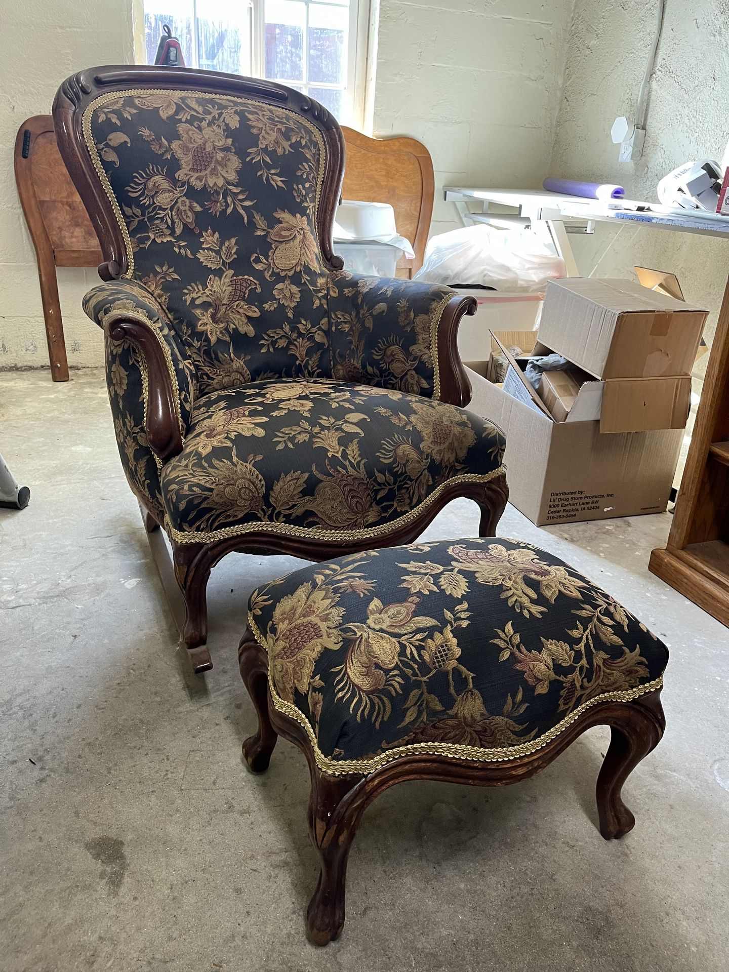 Vintage rocking chair and ottoman set