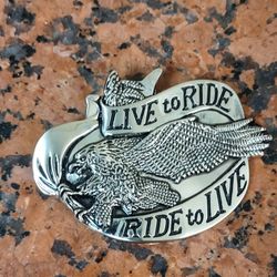 Vintage 1981 Bergamot Harley Eagle “Live To ride” Motorcycle Belt Buckle 