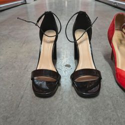 Ladies dress high heel shoes: black shoes size 11M, Red shoes size 12 both in like new condition