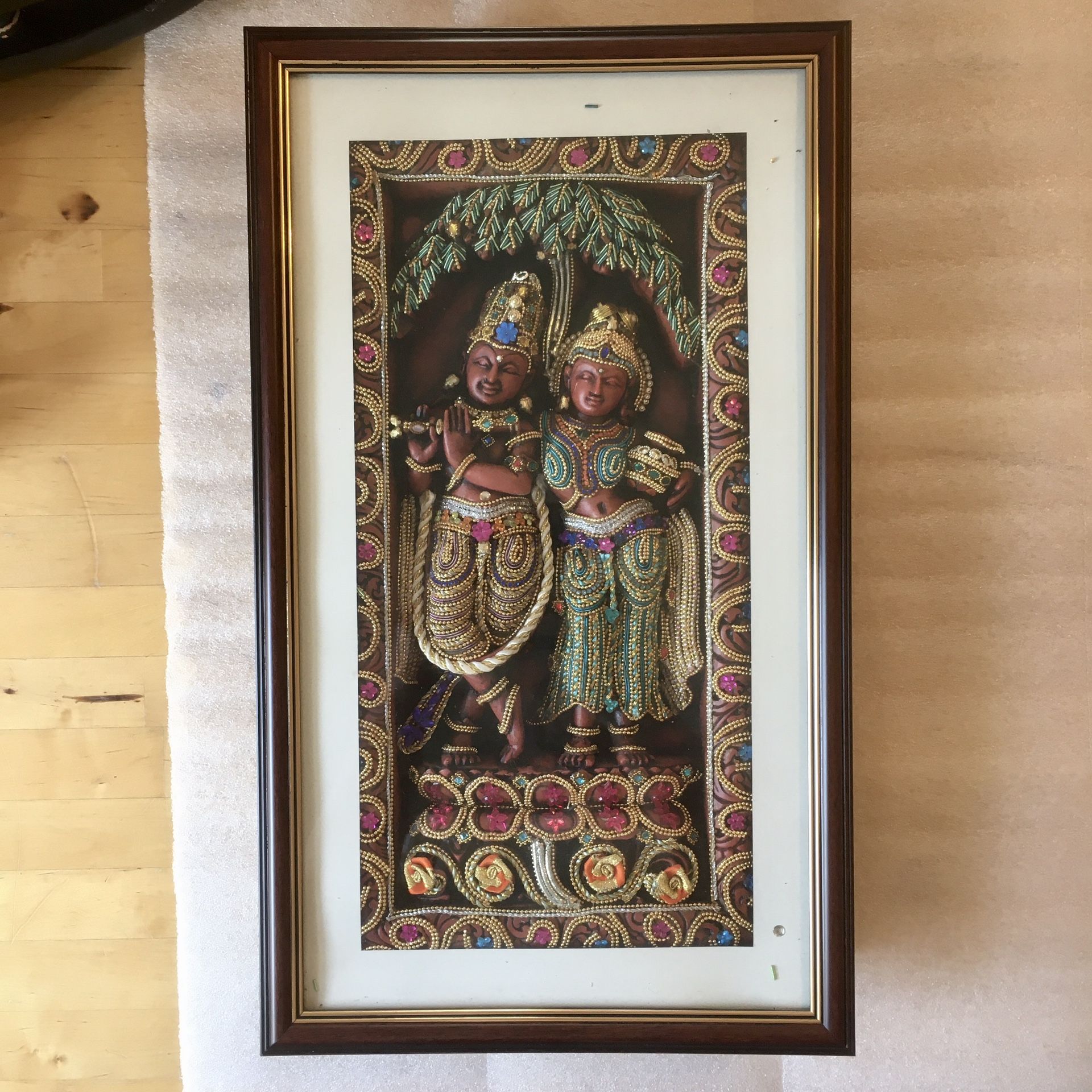 Radha Krishna wall diorama - bejeweled / beaded