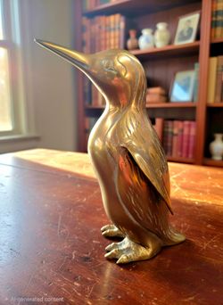 Vintage Hollywood Regency brass penguin sculpture 10" Mid-Century Collectible