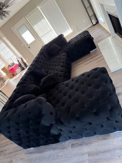 Black Velvet Tufted Sectional Sofa