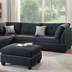 3 PCS Sectional  With  Ottoman  ( Black  Reversible  Chaise     L /R )