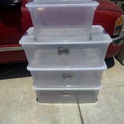 4 Clear Sterilite 66 Qt Totes Storage Containers W Lids Preowned 