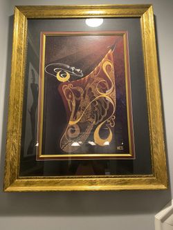 41.5 X 30.5 GOLD & MAROON AFRICAN PRIEST PAINTING