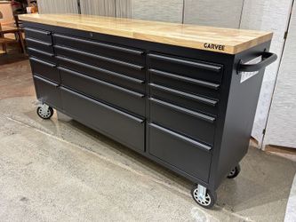 NEW! GARVEE 72″ 15-Drawer Mobile Tool Chest w/ Butcherblock Top