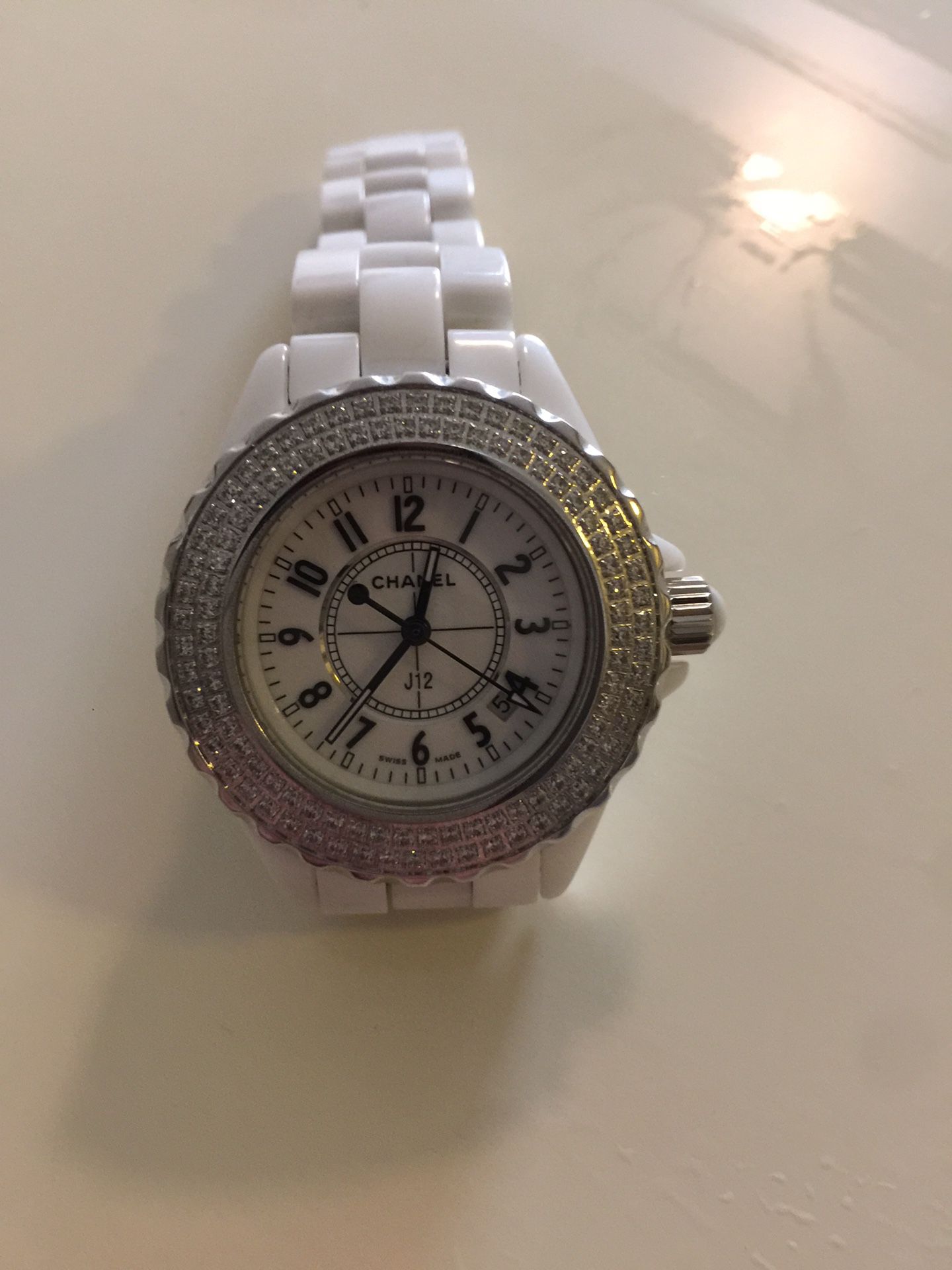 Chanel White Ceramic Diamond J12 Watch – The Closet