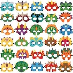 TAOVEN 30 Pcs Dinosaur Party Decorations Packs- Felt Dinosaur Masks for Kids, Dino Mask Birthday Party Decorations and Dinosaur Party Favors Supplies