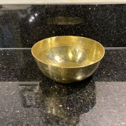 Vintage Solid Brass 5” Bowl Etched Floral Patterns Asian Style Motif 