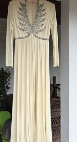 Vintage 1960 Victoria Royal hand beaded long sleeve Maxi Dress Size 6-8