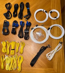 24 Computer & TV Cables Lot - Ethernet, VGA, Power, Coax + Splitter