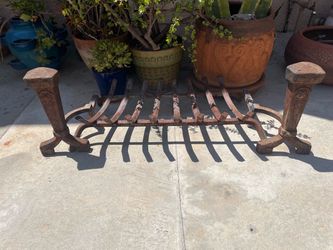 Vintage Art Deco Fireplace Andirons and Grate