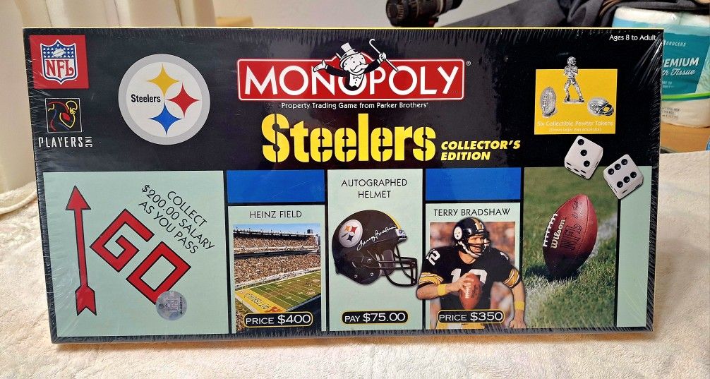 New & Sealed, Hasbro NFL Pittsburgh Steelers Monopoly Collector's Edition ( Terry Bradshaw )