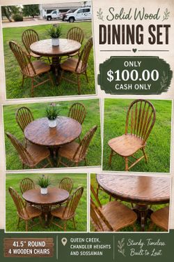 🌿 Solid Wood Round Dining Set – Only $100! 🌿