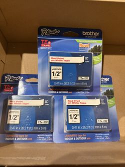 Red Print on White Tape AH LUAA TAPE WIDTH 12mm Compatible With Machines That Use 1/2" TZ Tapes TZe-232