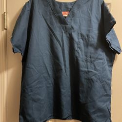 Large Texas Uniform Scrub Top 100% Cotton Blue Grey Like New Smoke Free 