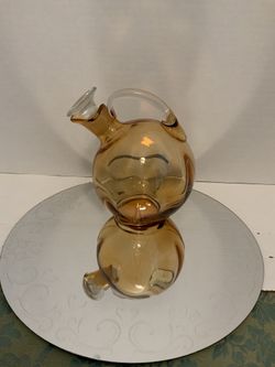 VINTAGE CAMBRIDGE GLASS BALL TILT DECANTER AMBER COLOR