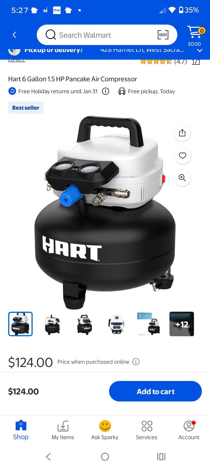 Hart 6 Gallon 1.5 HP Pancake Air Compressor