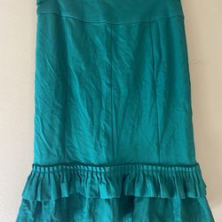 LAPIS Solid Green Knee Length Pencil Skirt Stretch Ruffle Career Work Women's XS