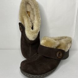 Baretraps Suede Shoes w/ Faux Fur Lining Womens 7.5M Slip On Mules Wedge Brown