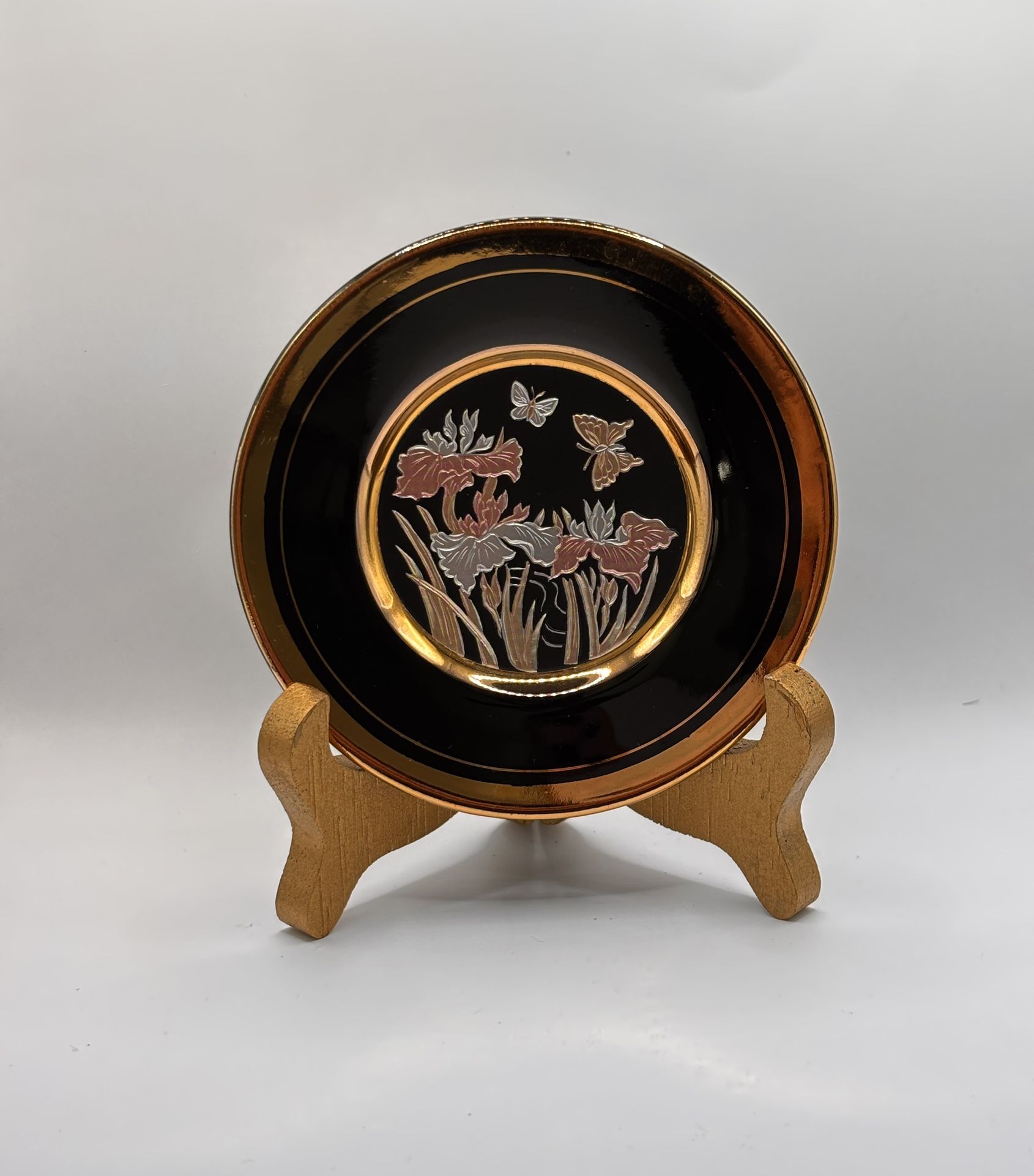 Vintage 1987 Art of Chokin Decorative Plate-Irises & Butterflies-Limited Edition⭐️FULL Details Below