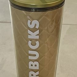 STARBUCKS Christmas Holiday Gold Metallic Quilted 24oz Venti Cold Cup