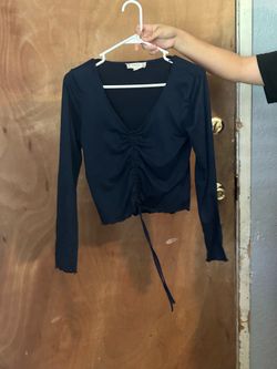 Blue cinch front long sleeve shirt