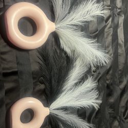 2 Lite pink Vases With Grey, Black And White Feathers 