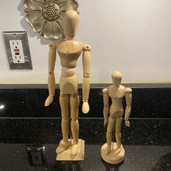 2 Wooden Mannequin Artist Human Figures 12" & 8”