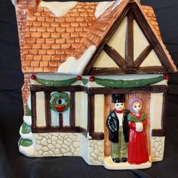 Vintage Christmas Cottage Cookie Jar 
