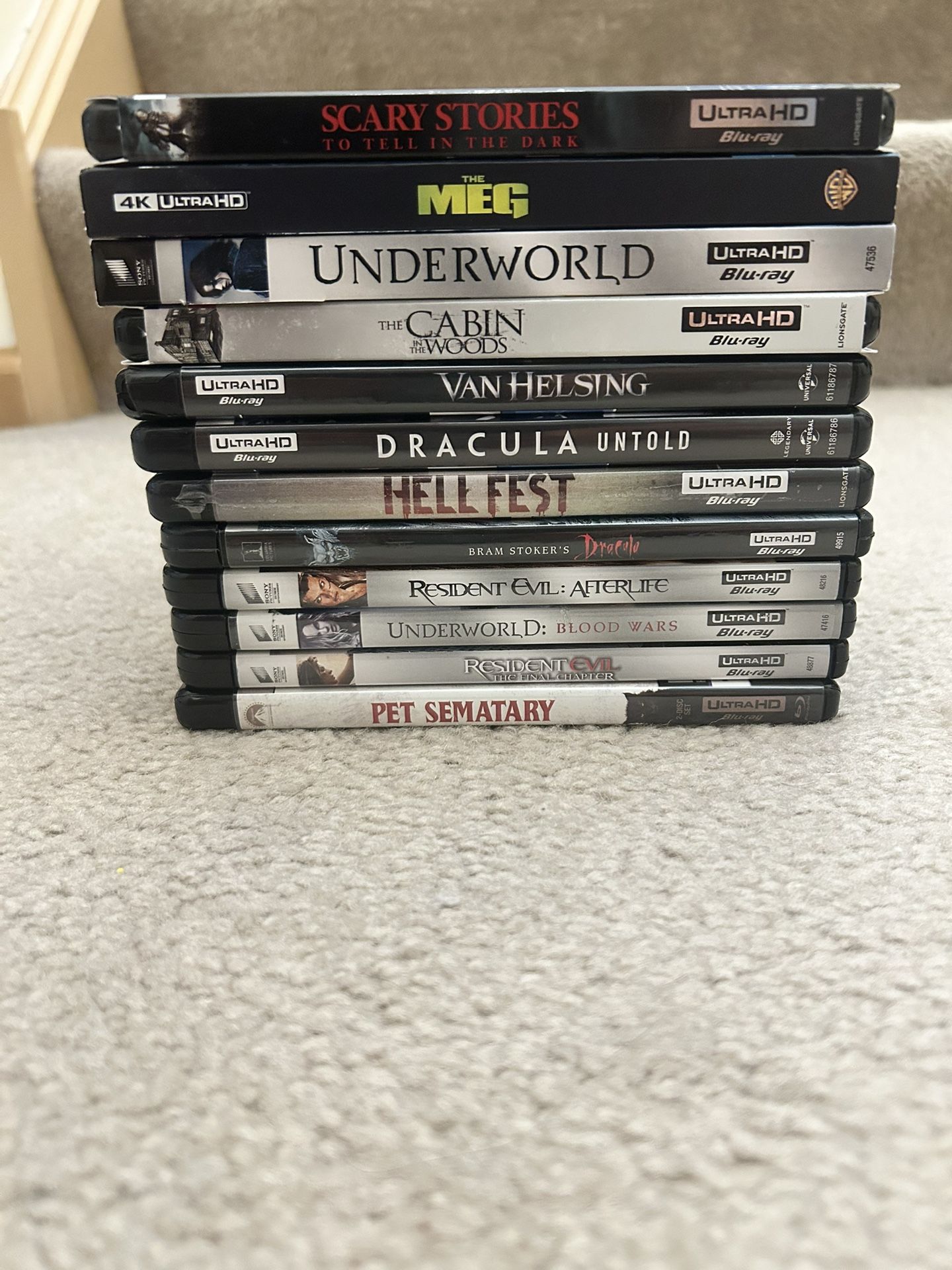Lot of 12 4K UHD Blu-ray Movies Horror Underworld Resident Evil Dracula Van Helsing Meg Pet Sematary