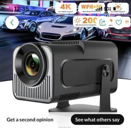 Mini Projector, HY320 Portable Projector, Support 4K 1080P with Dual-Band WIFI6 5G Wireless 5.0 Bluetooth Android 11, 180° Rotatable, Auto Keystone Co