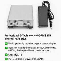 💾 G-Technology G-DRIVE 2TB – With power adapter only (no data cables)