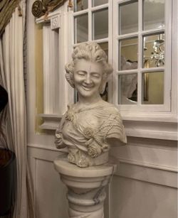 Monumental Antique Carved Marble Bust with Pedestal — Statement Estate Piece — $1200