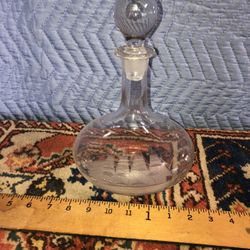 Etched Ship Decanter Glass Bottle 