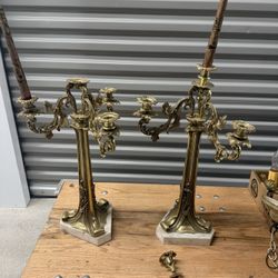 2 antique gilt bronze candelabras vtg slotted head screws with a marble base. One has a broken arm Pick up in orting  $500 for non broken $250 for one