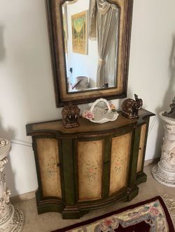 vintage Italian painted floral credenza w/ Matching Mirror