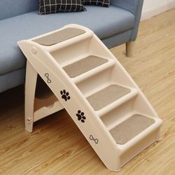 Foldable Pet Dog Stairs Ladder Ramp 4 Non-slip Steps MAX 100 LBs for High Bed 

