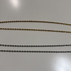 2 GLD Gold Plated Rope Chains 1 Gold 1 White Gold 