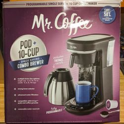 Mr. Coffee - Space-Saving Combo 10-Cup Coffee Maker and Pod Single