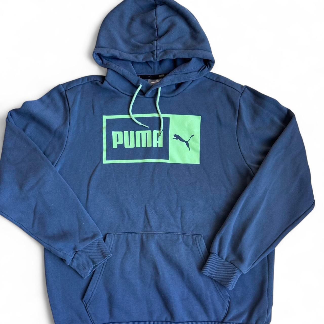 Mens Classic Athletic Puma Blue Pullover Hoodie Sweater Size Large